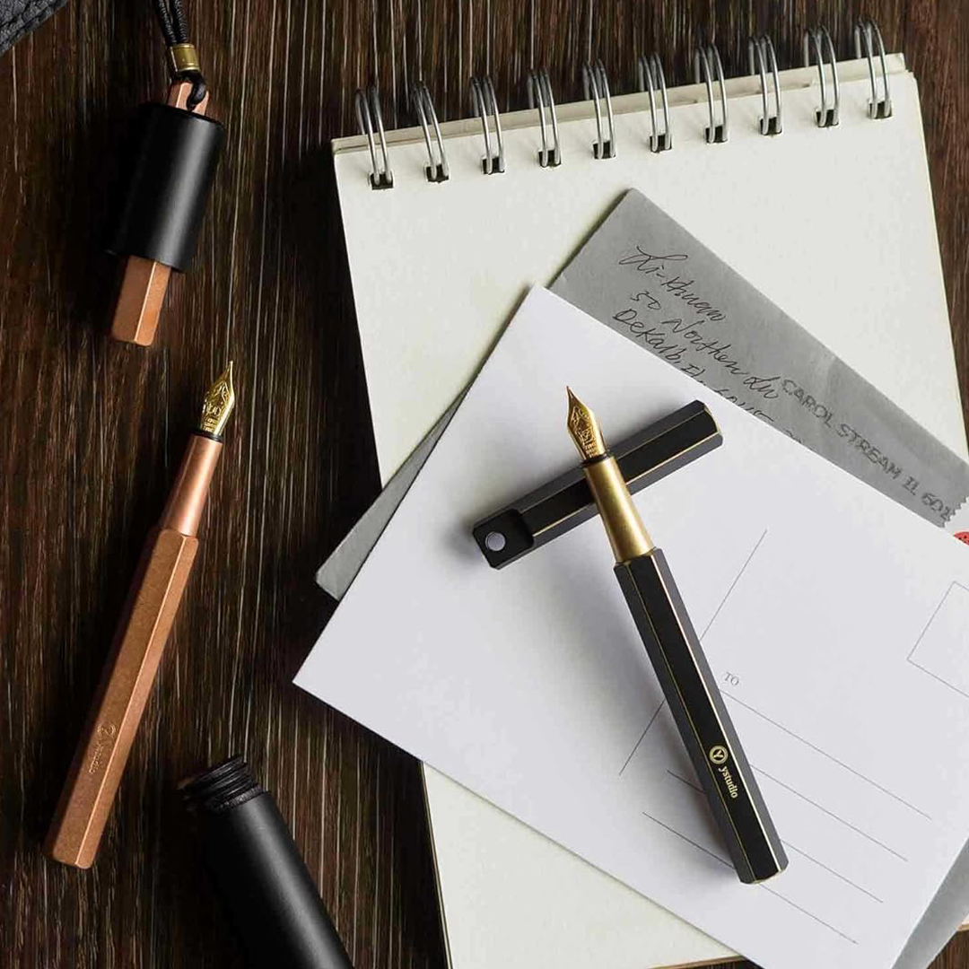 Ystudio | Portable Fountain Ink Pen | Metal Copper Body | Fine Nib with Gold Plating | Classic Revolve Series YSTUDIO