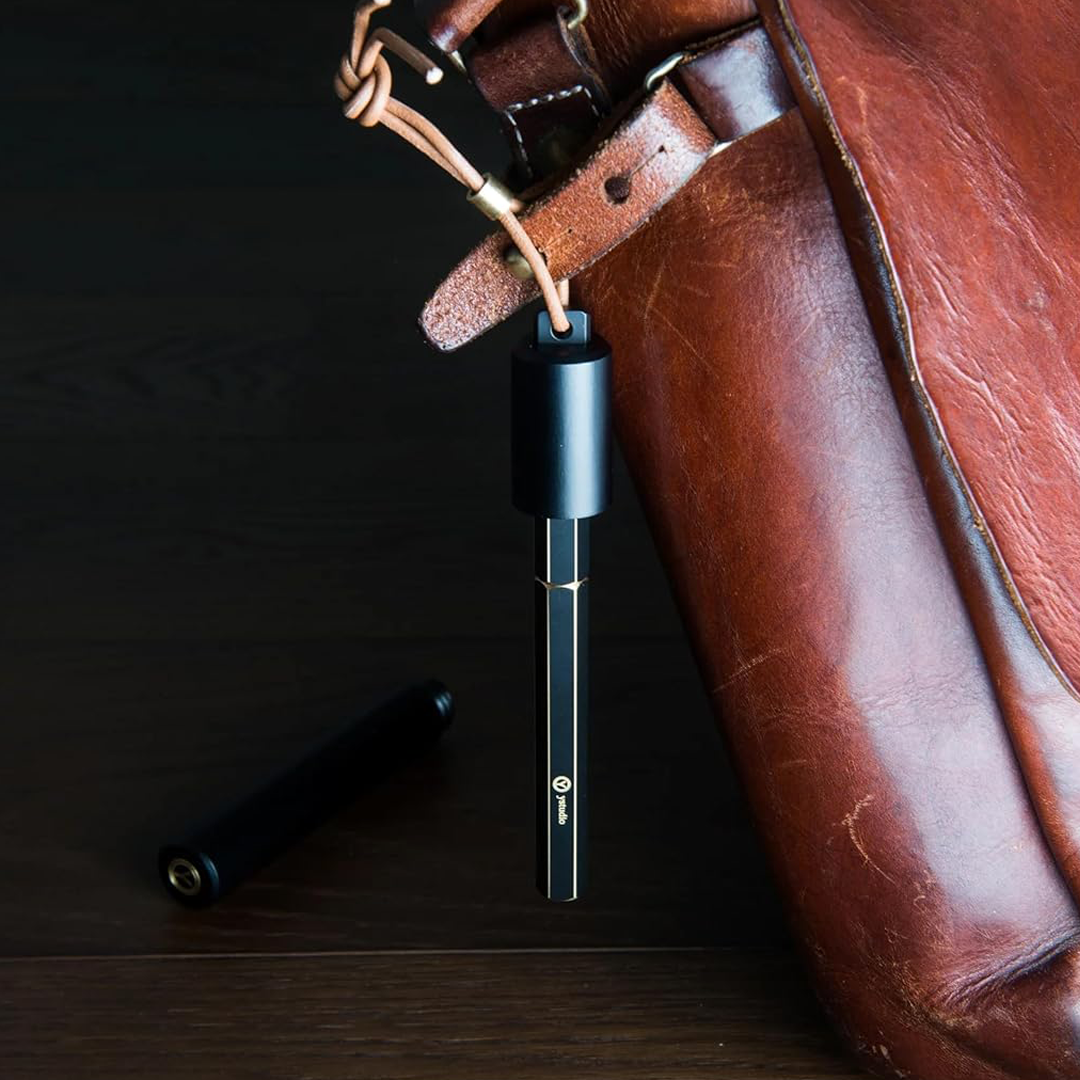 Ystudio | Portable Fountain Pen | Black Metal | Brass Body | Medium Nib | Classic Revolve Series YSTUDIO
