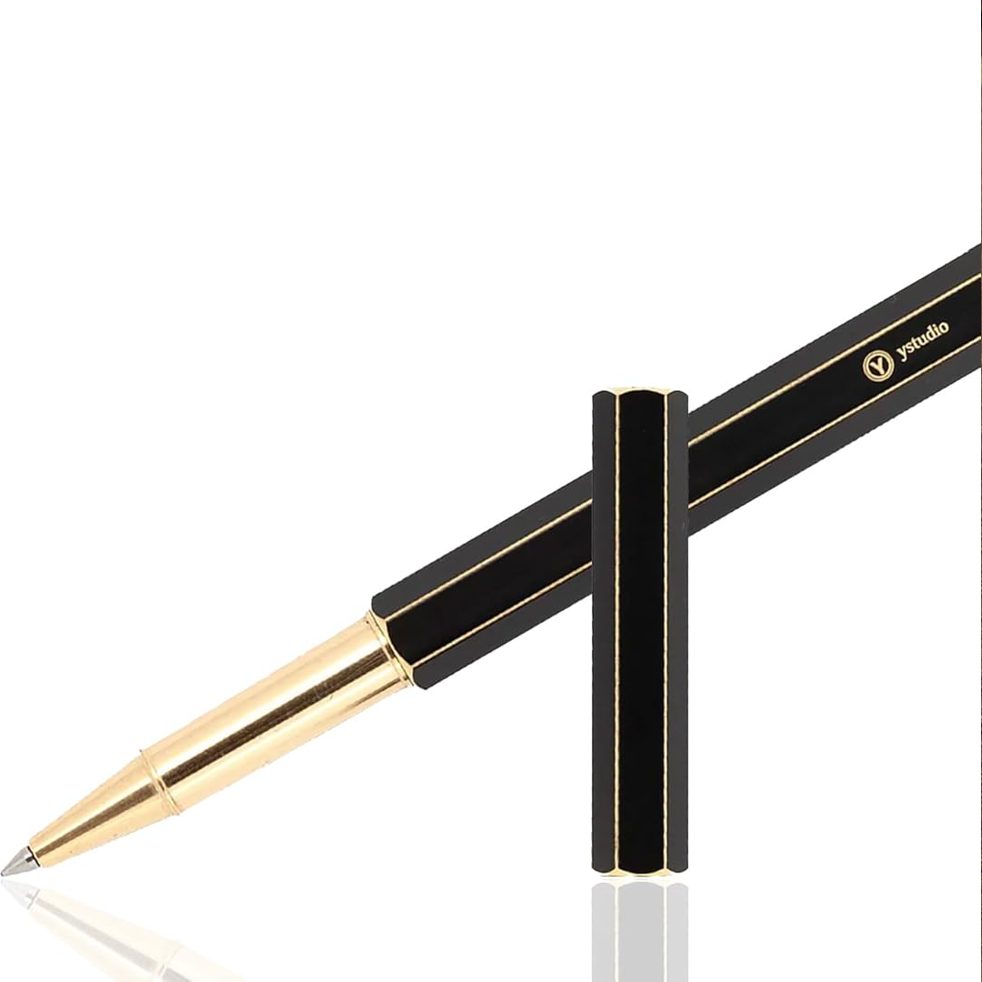 Ystudio | Rollerball Pen | Black Brassing | Six Shining Lines | Brass YSTUDIO