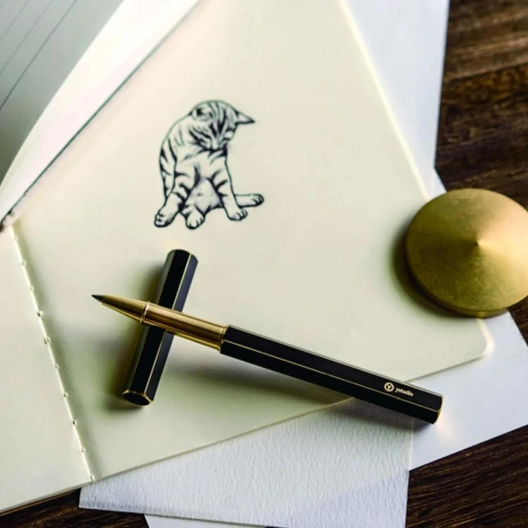 Ystudio | Rollerball Pen | Black Brassing | Six Shining Lines | Brass YSTUDIO