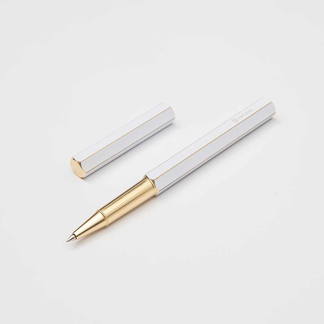 Ystudio | Rollerball Pen | Classic Revolve | Brass White YSTUDIO