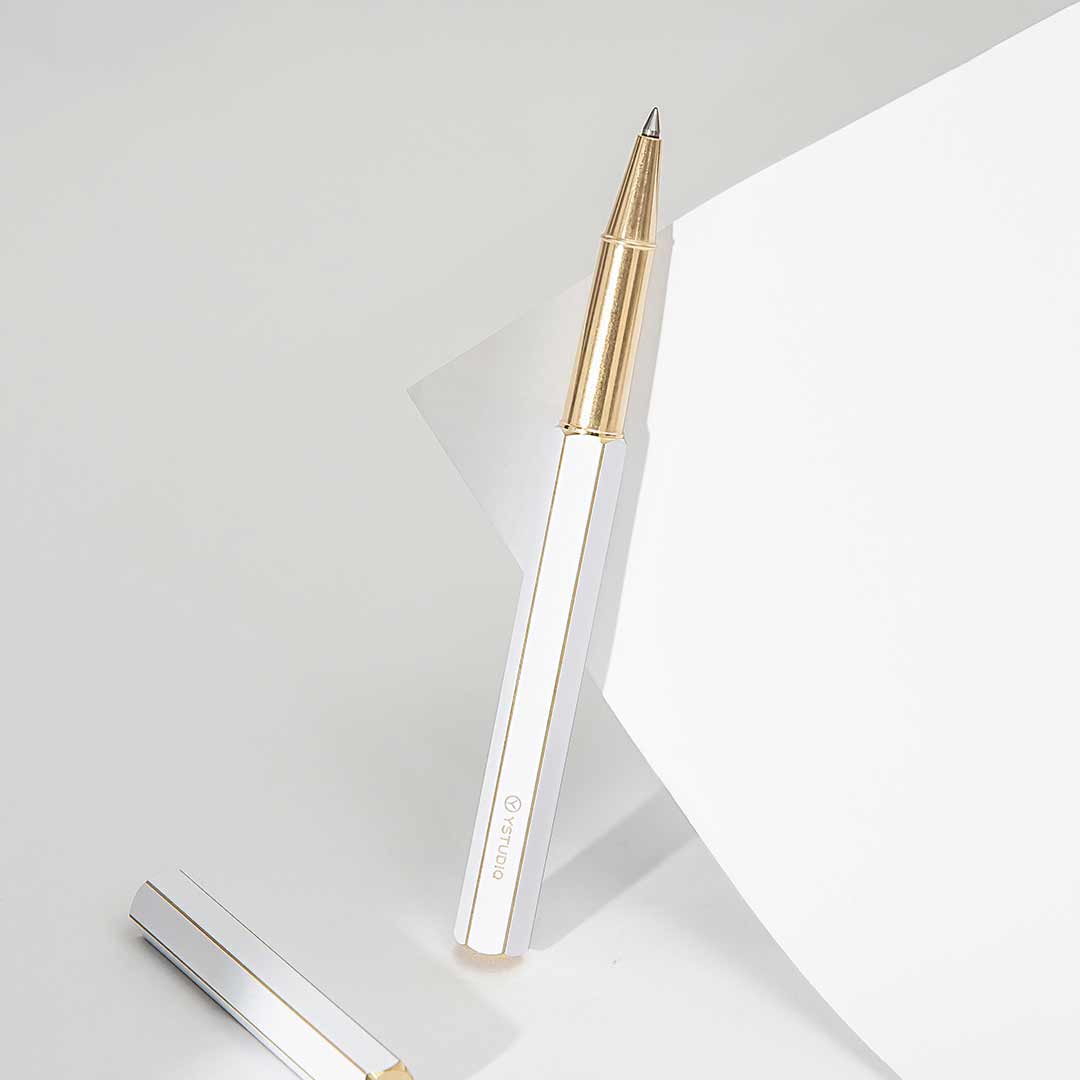 Ystudio | Rollerball Pen | Classic Revolve | Brass White YSTUDIO