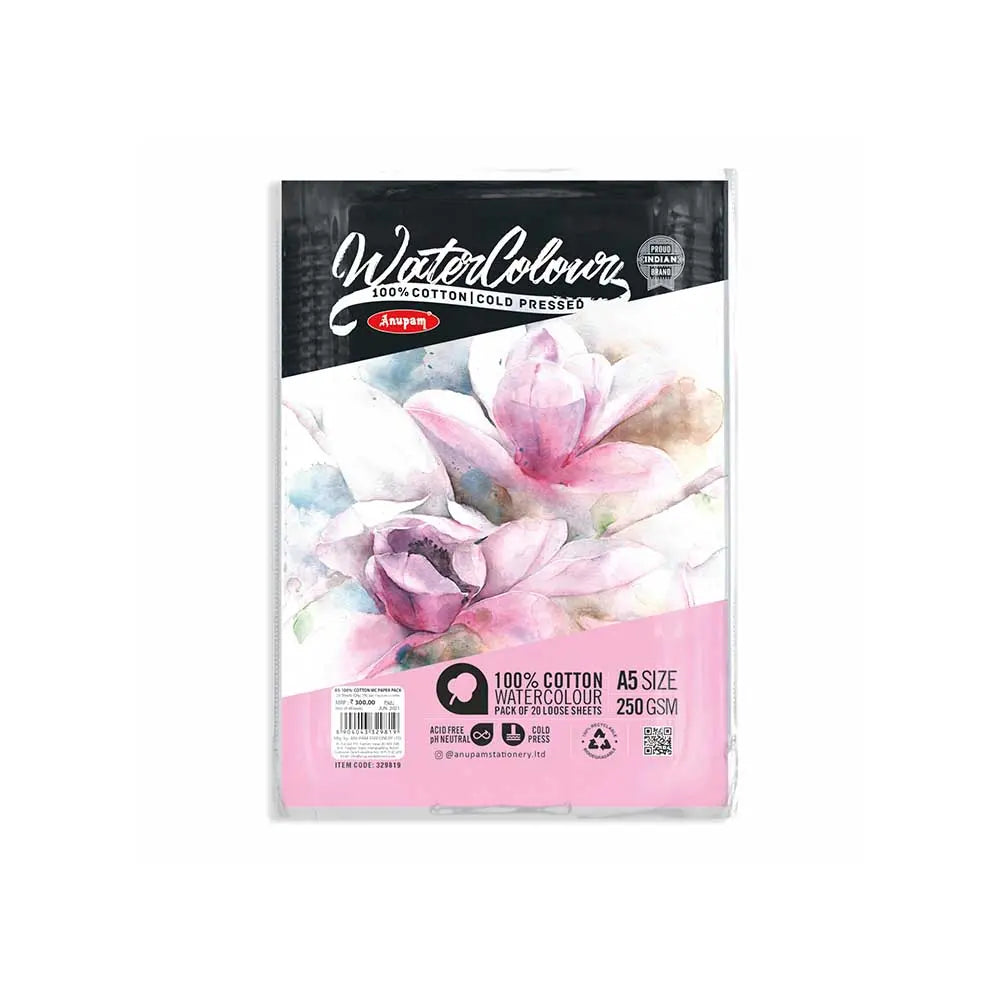 Anupam 100% Cotton Watercolour Paper - Loose Sheets - 250 GSM - Cold Pressed Anupam