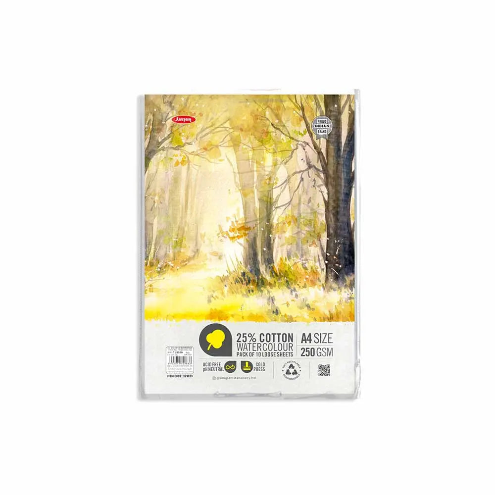 Anupam 25% cotton watercolour paper Loose Sheets 250 GSM Cold Pressed Anupam