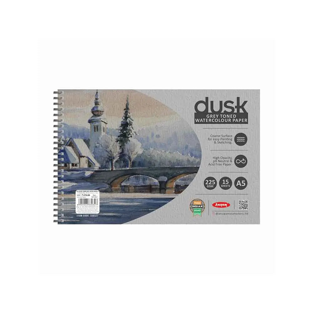 Anupam Dusk Grey Toned Water Colour Paper Cold Pressed Wireo Book 225 GSM Anupam