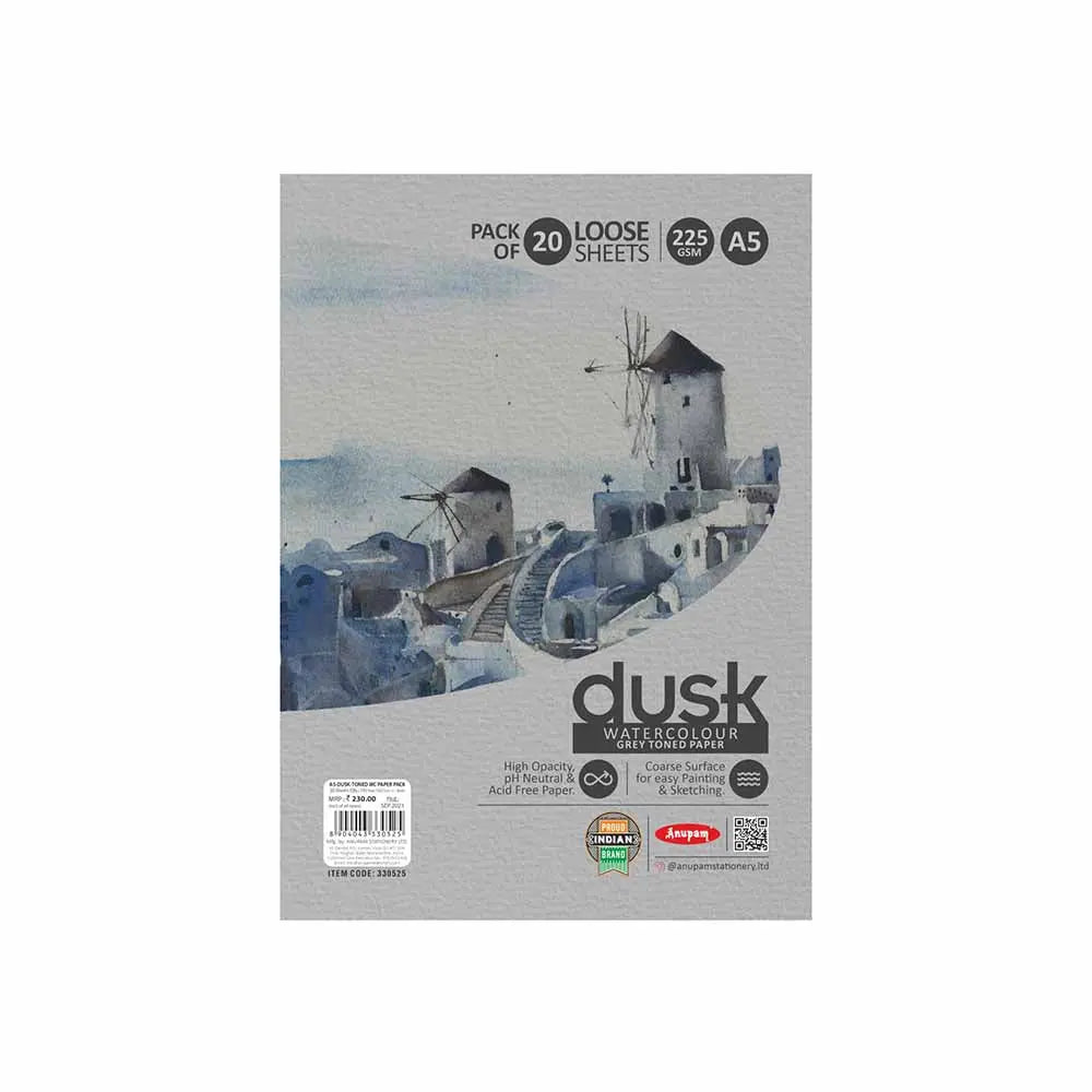 Anupam Grey Toned Watercolour Paper Loose Sheets Dusk 225 GSM Anupam