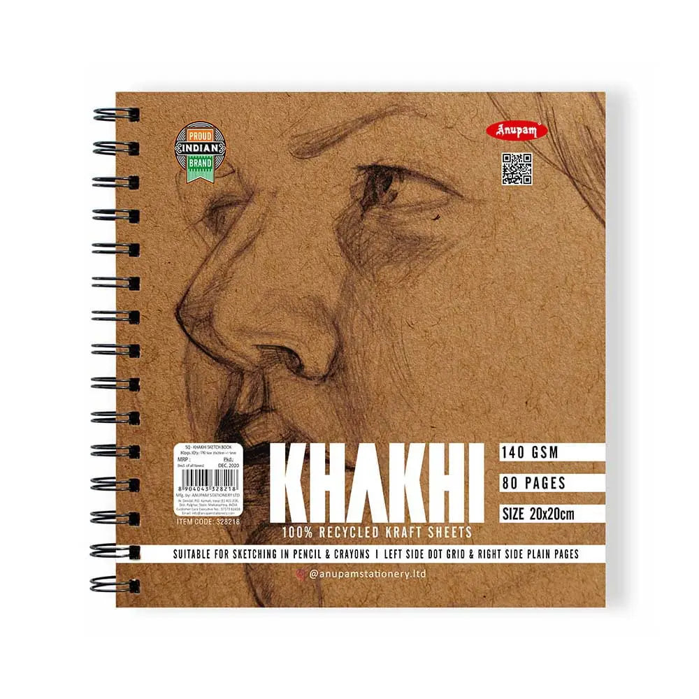 Anupam Khaki Sketchbook -  Wireo book - 140 GSM Cartridge Paper Anupam