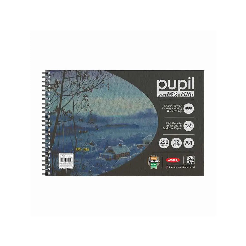 Anupam Pupil Black Toned Watercolour Paper Wireo Book 250 GSM Anupam