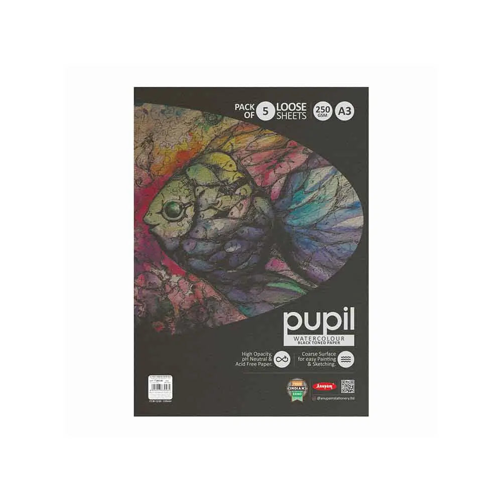 Anupam Pupil Watercolour Black Toned Loose Sheets - 250 GSM Anupam