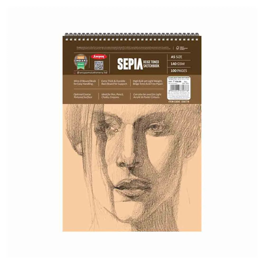 Anupam Sepia (Beige) Toned Sketchbook -140 GSM - Wireo Book Anupam