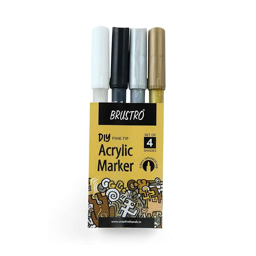 Brustro Acrylic (DIY) Fine Tip Marker (0.8mm Japanese NiB) Set of 4 Shades Front Side
