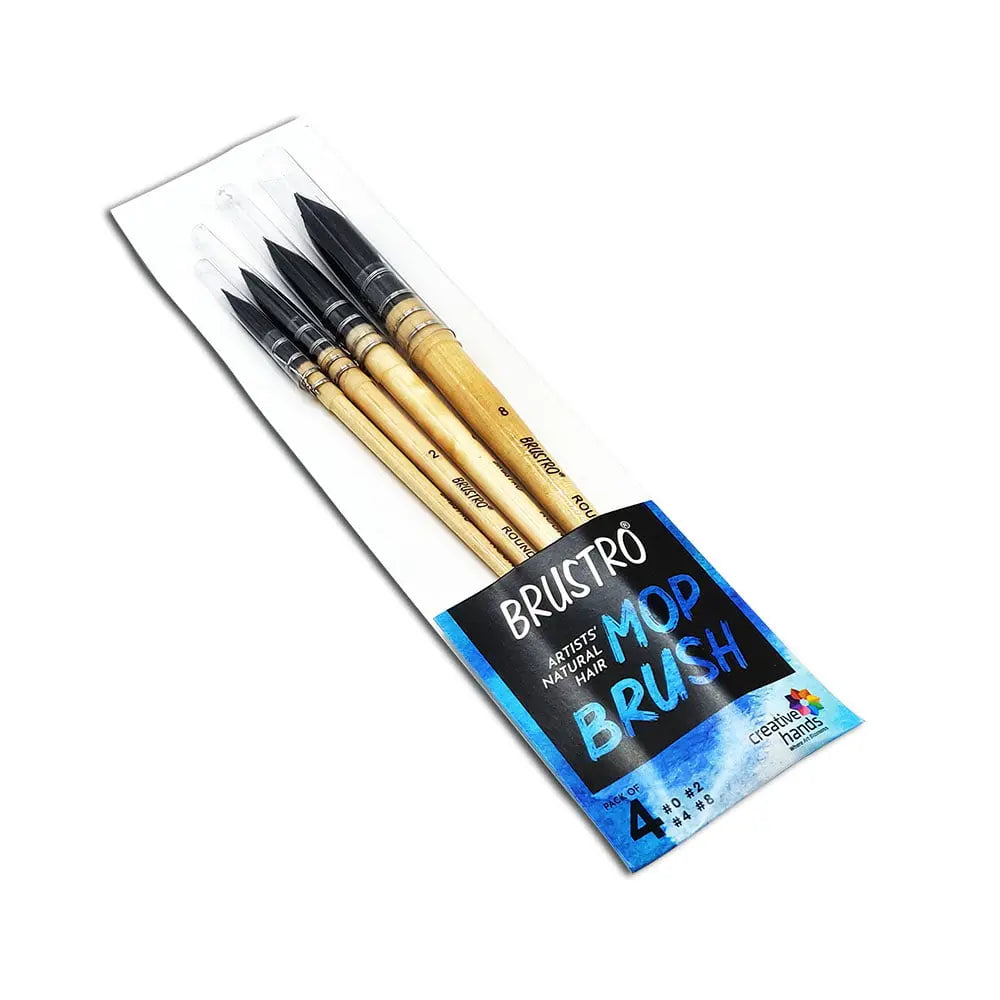 Brustro Artists Natural Hair Mop Round Brush Set Of 4 Brustro - Front View