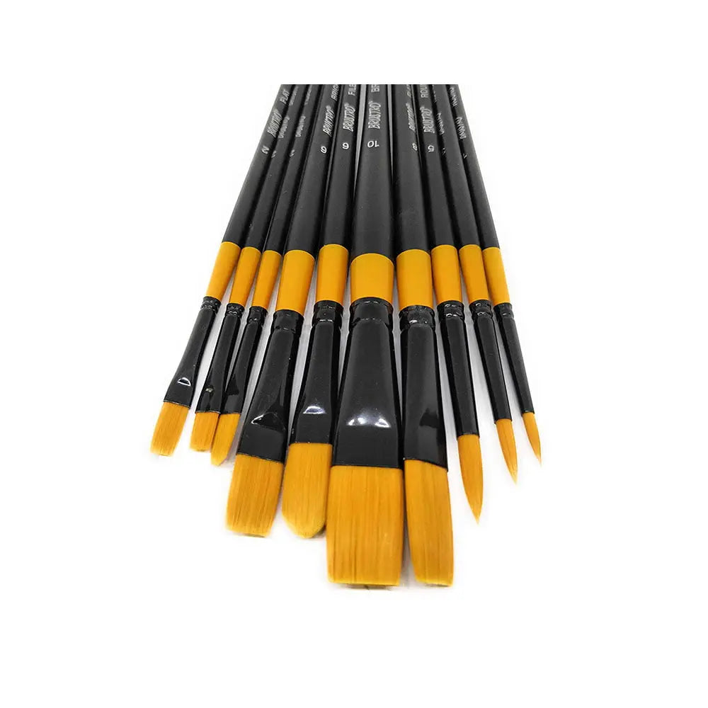 Brustro Gold Taklon Acrylic, Oil and Watercolour Round Brush Set Of 10 Brustro