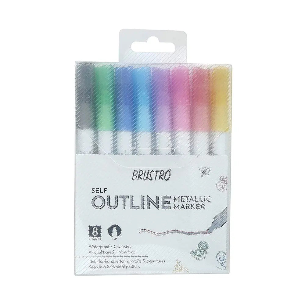 Brustro Self Outline Metallic Marker Set Of 8 Brustro