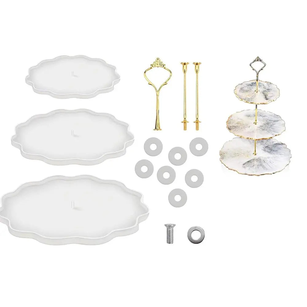 2 Pack 3 Tier Cake Stand Resin Tray Molds, Silicone Cake Resin Tray Mold  with 6Pcs Crown Brackets and 10 Gold Foils, DIY Resin Casting Mold for  Making