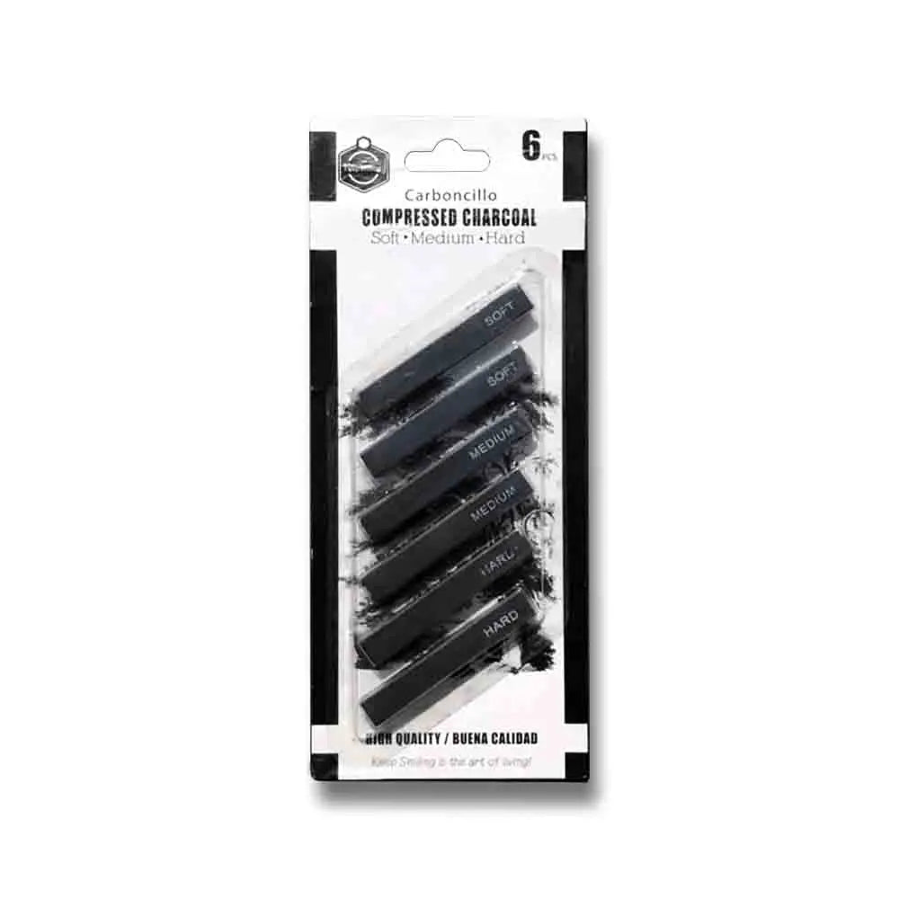 Compressed Charcoal, Square Charcoal Sticks for Drawing, Pack of 6 Canvazo
