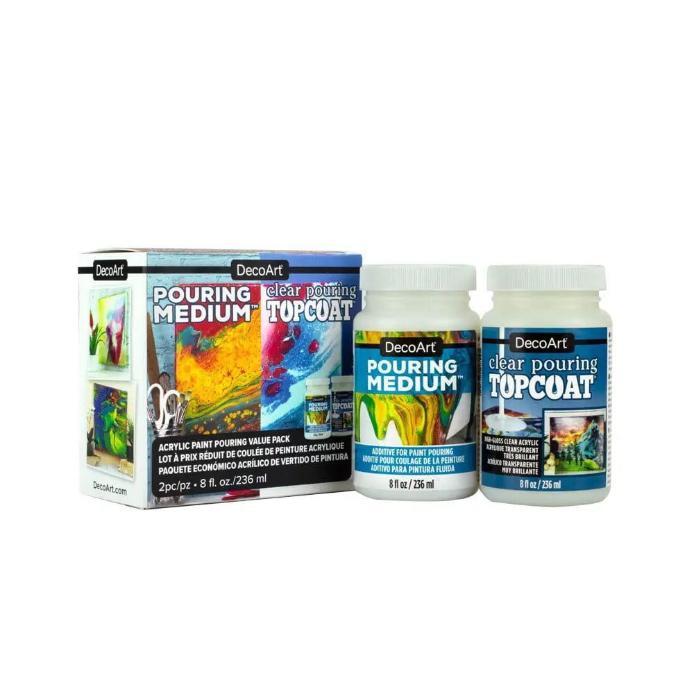 DECOART ACRYLIC PAINT POURING VALUE PACK-POURING MEDIUM+CLEAR POURING TOPCOAT DecoArt