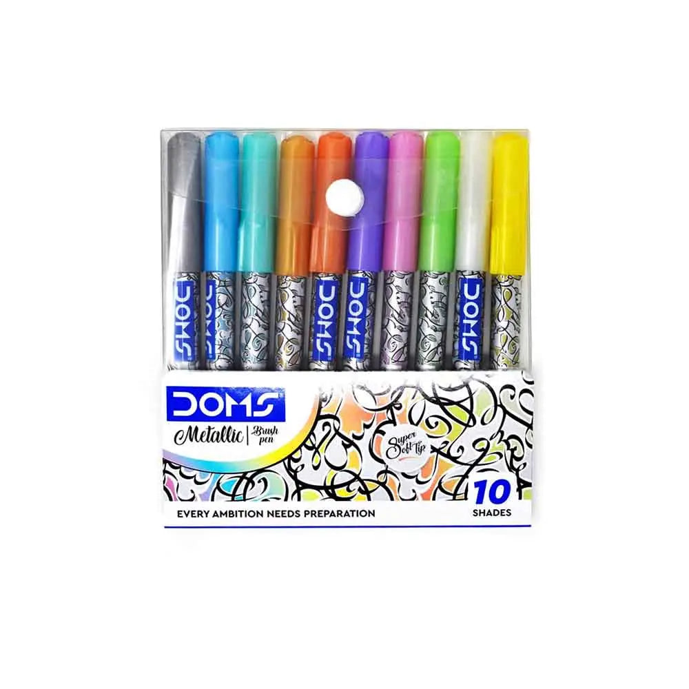 Doms Metallic Brush Pen Set 10 Shades Doms