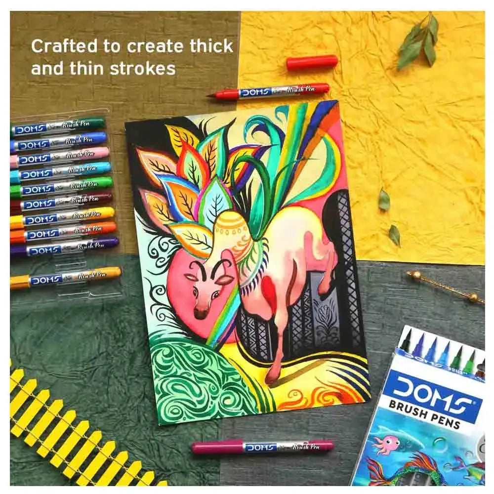 Doms Non-Toxic Multicolor Brush Pen Set Super Soft Fine Tip Brush Pens Doms