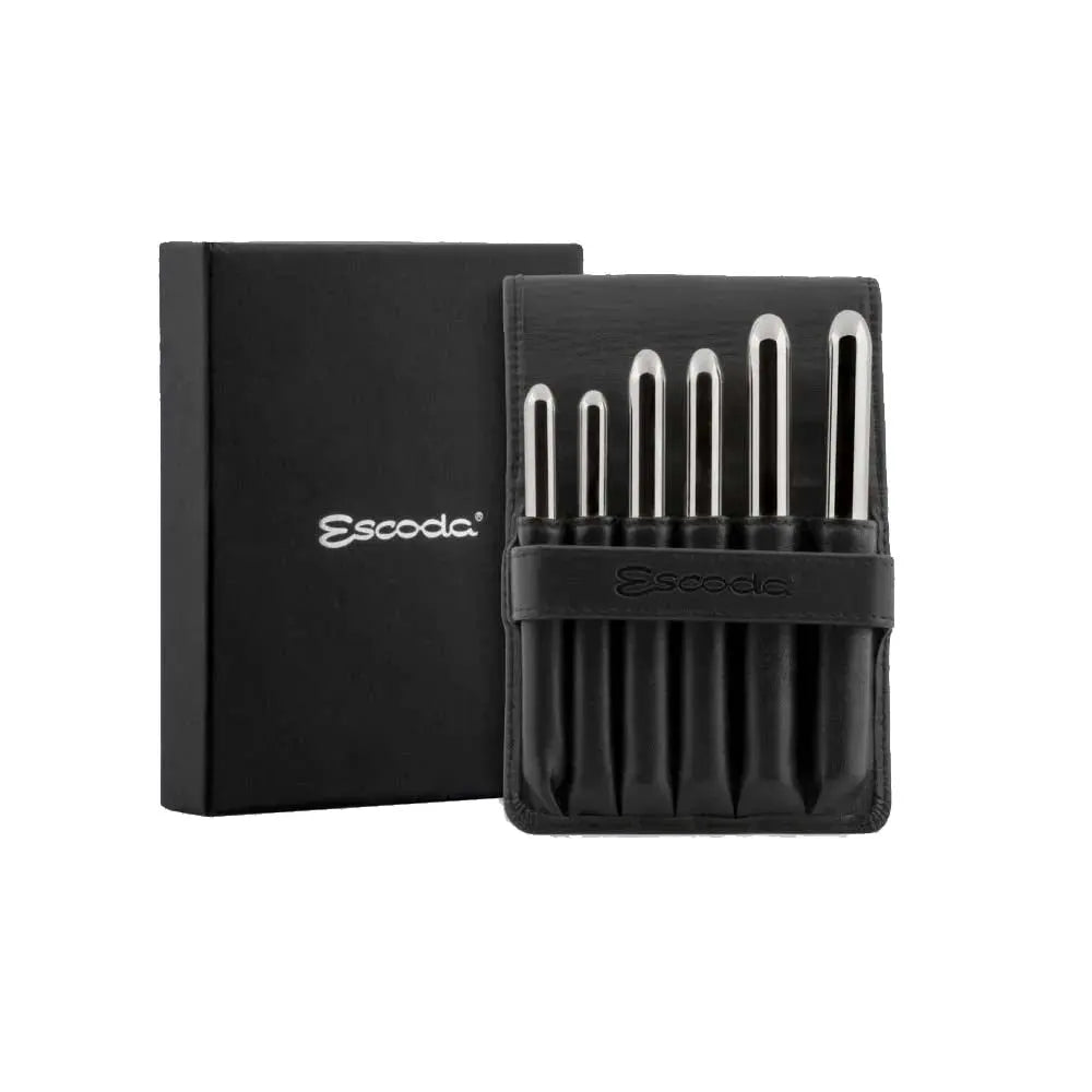 Escoda Ultimo Tendo Synthetic Squirrel Hair Brushes Round Pointed Short Handle Travel Brush - Series 1526 - Set of 6  Black Leather Case Canvazo