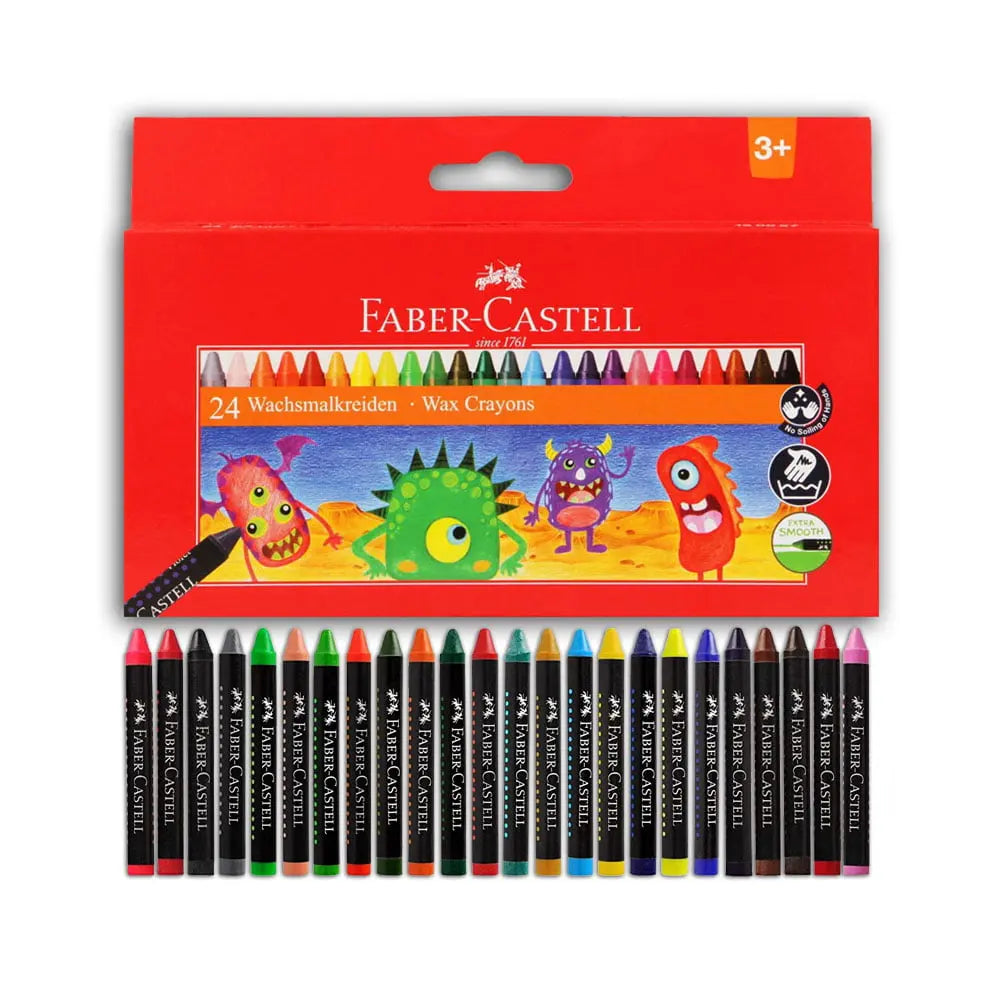 FABER-CASTELL Triangular Shape Regular Size Colour Pencils  Alongwith 24 Shades Wax Crayons - Combo of 24 Shades Col Pencils & Wax  Crayons