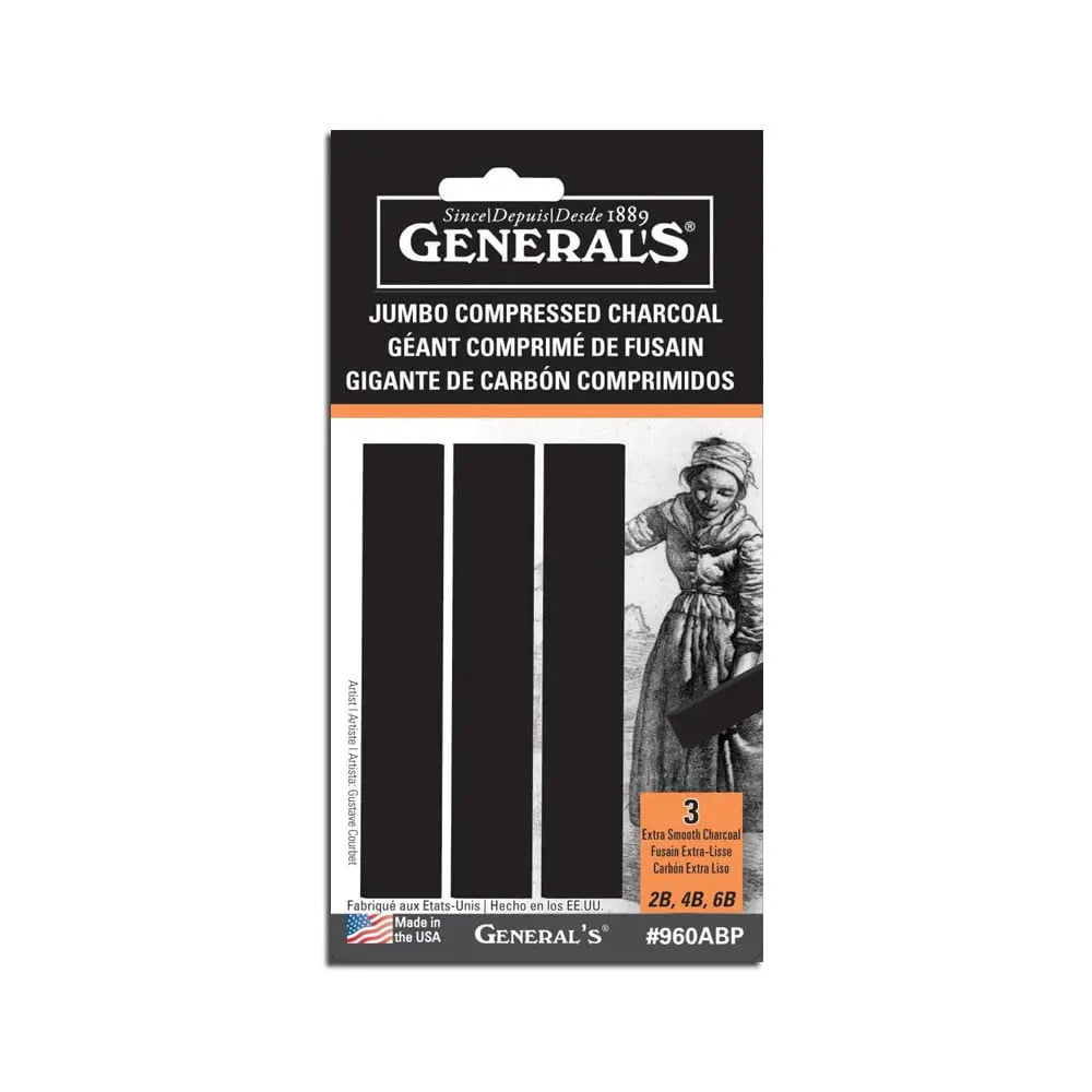 Generals Jumbo Compressed Sticks-Charcoal Generals