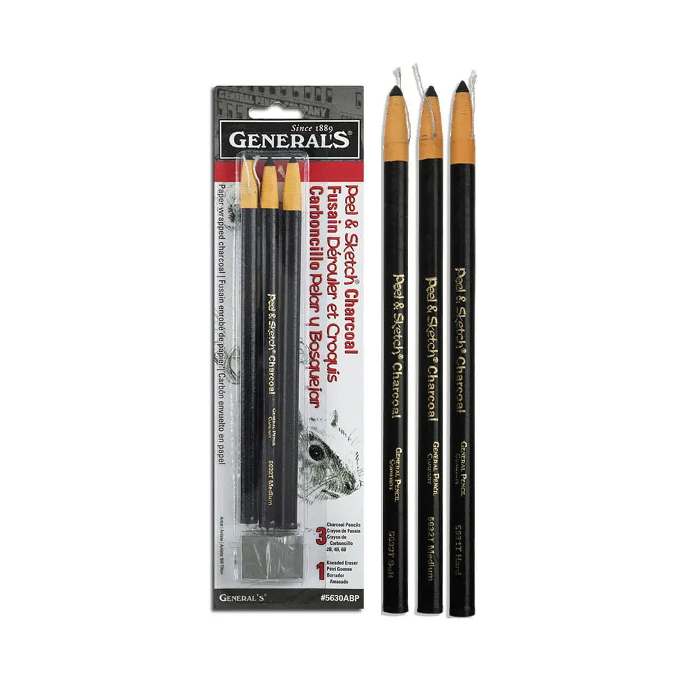 Peel & Sketch Charcoal Pencils 3/Pkg