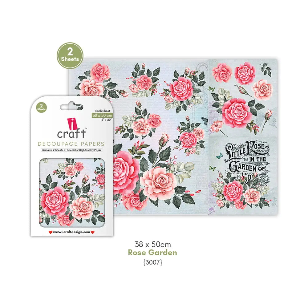 ICRAFT DECOUPAGE PAPERS- ROSE GARDEN 15