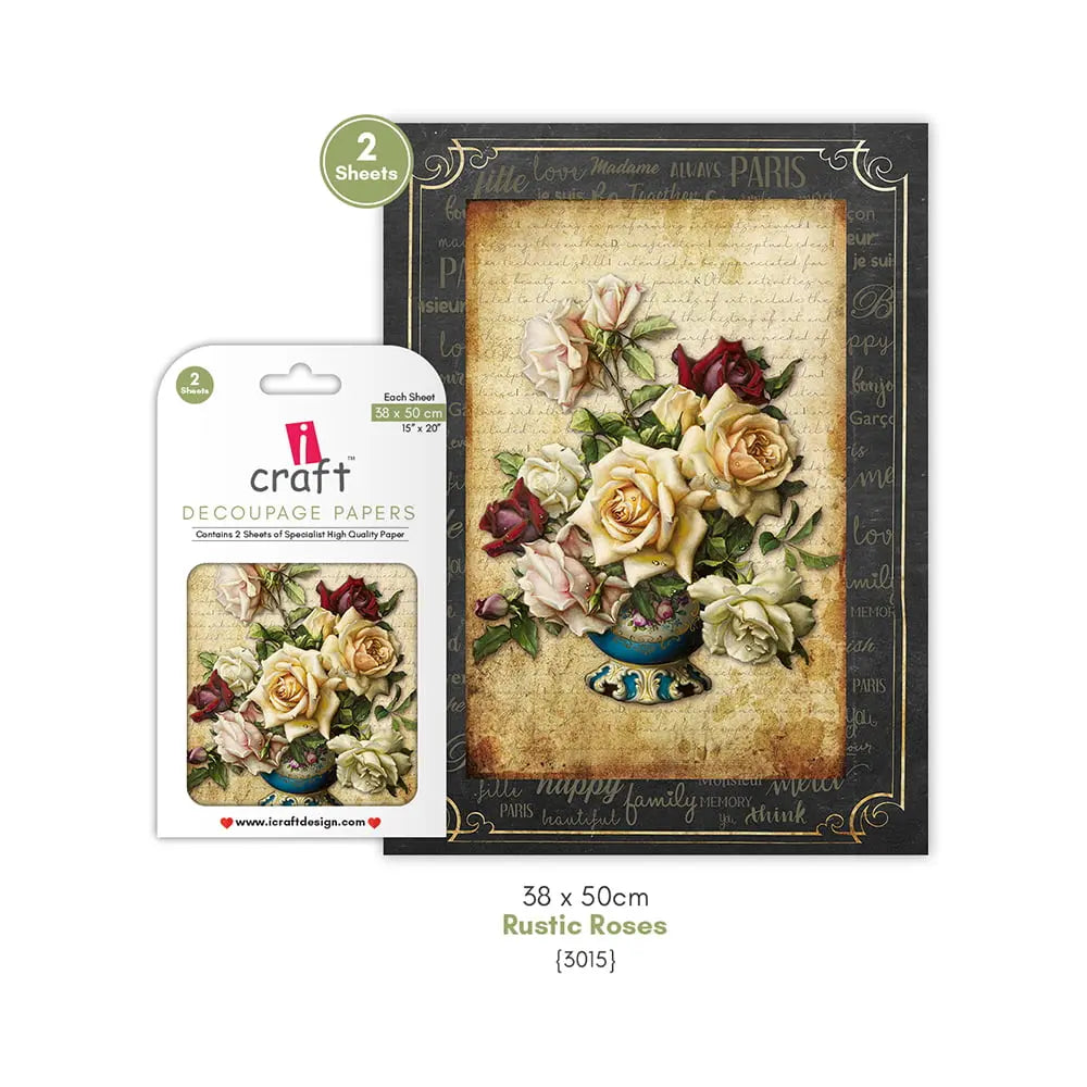 ICRAFT DECOUPAGE PAPERS- RUSTIC ROSES 15