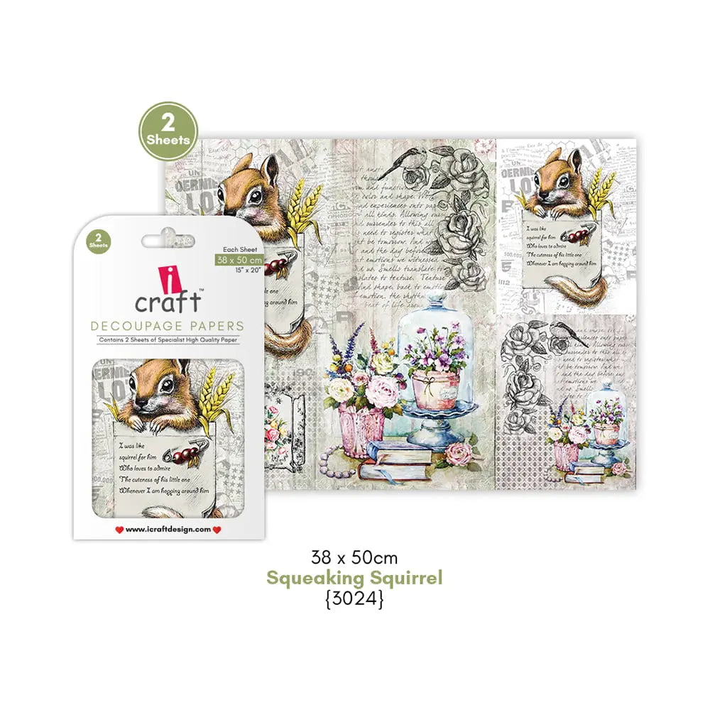 ICRAFT DECOUPAGE PAPERS- SQUEAKING SQUIRREL 15