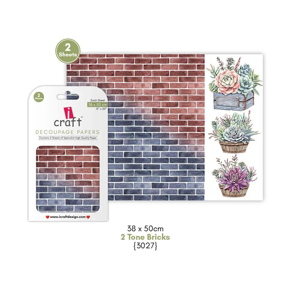 ICRAFT DECOUPAGE PAPERS- TWO TONE BRICKS 15