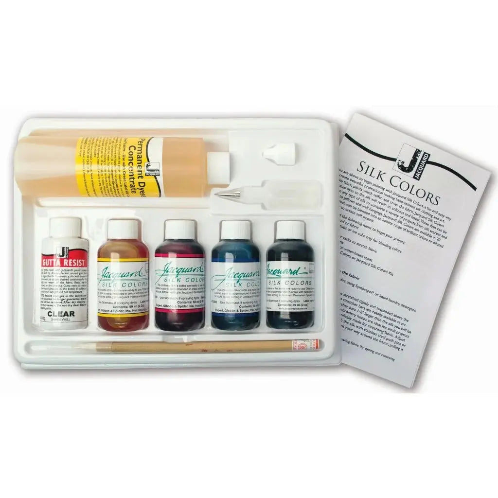 Jacquard Silk Colours Kit of 4 Colours With Permanent Dyeset Concentrate + Gutta Resist Clear Jacquard