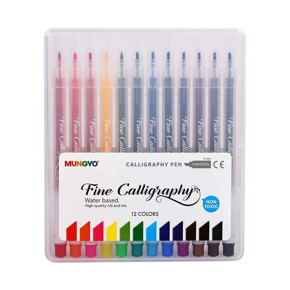 MUNGYO FINE CALLIGRAPHY PENS, SET OF 12 ASSORTED COLORS IN TRAVEL CASE