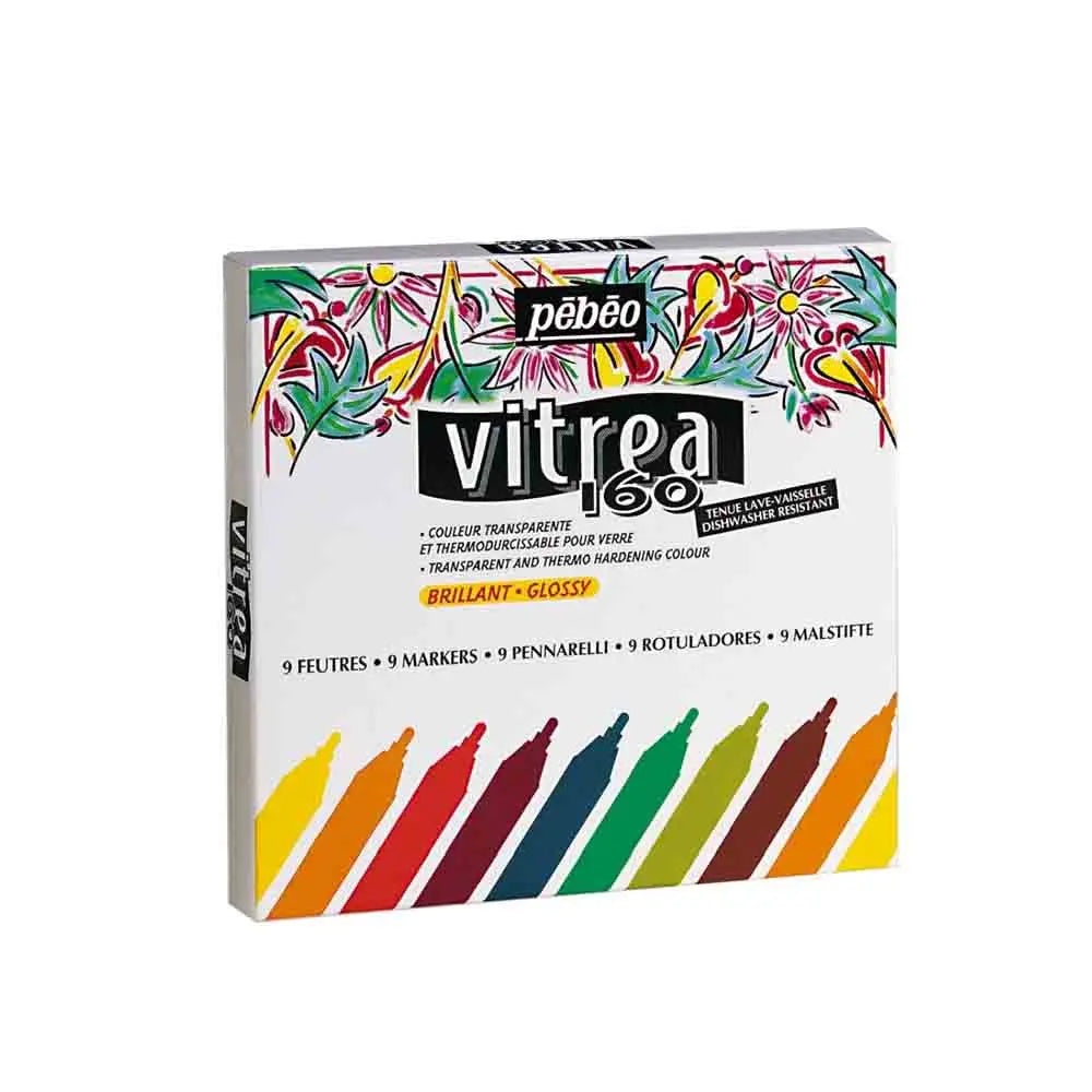 Pebeo Vitrea 160 Glossy Glass Paint Marker Bullet Tip (1.2 mm) - Assorted Set Of 9 Colours Pebeo