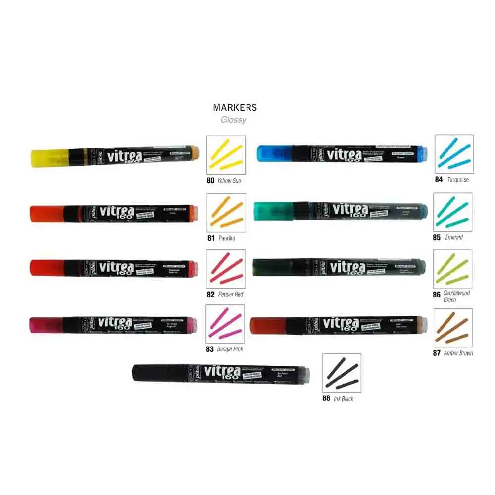 Pebeo Vitrea 160 Glossy Glass Paint Marker Bullet Tip (1.2 mm) - Assorted Set Of 9 Colours Pebeo