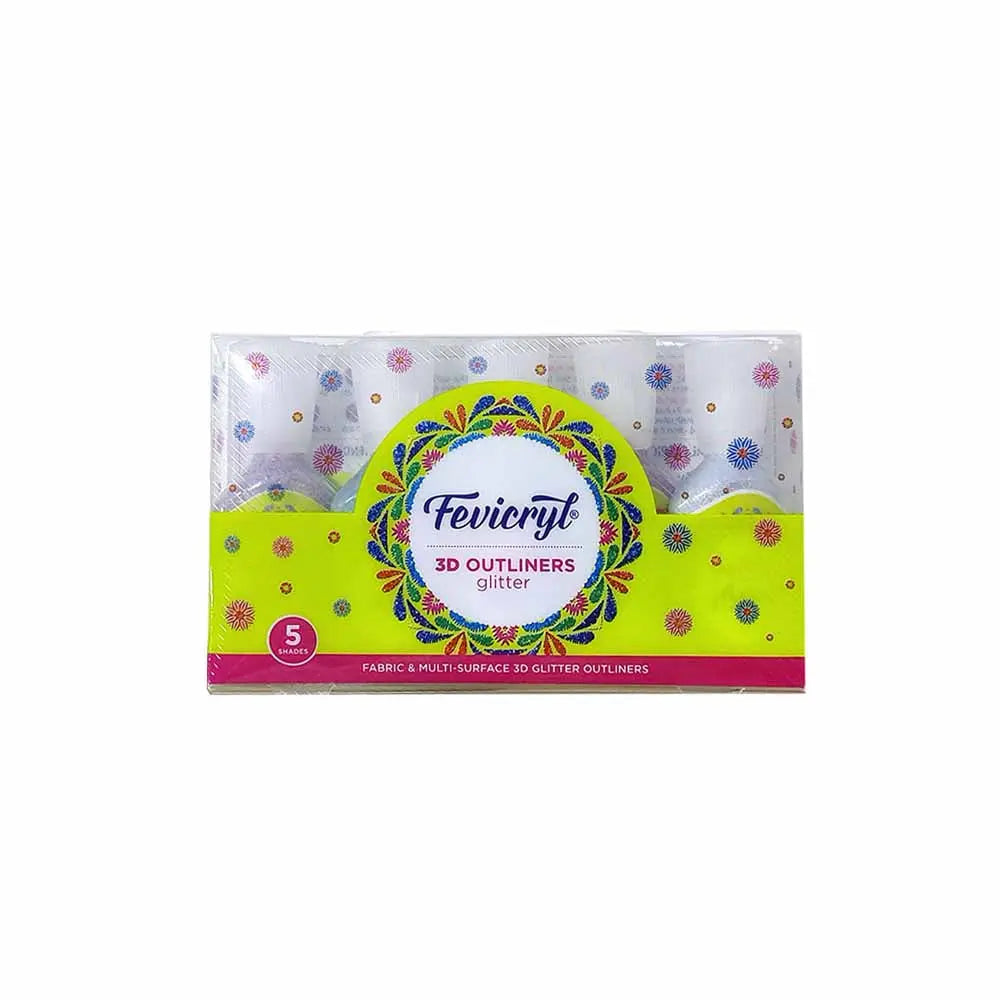 Pidilite Fevicryl 3D Outliners Glitter Fabric & Multi-Surface - Set of 5 Shades Pidilite