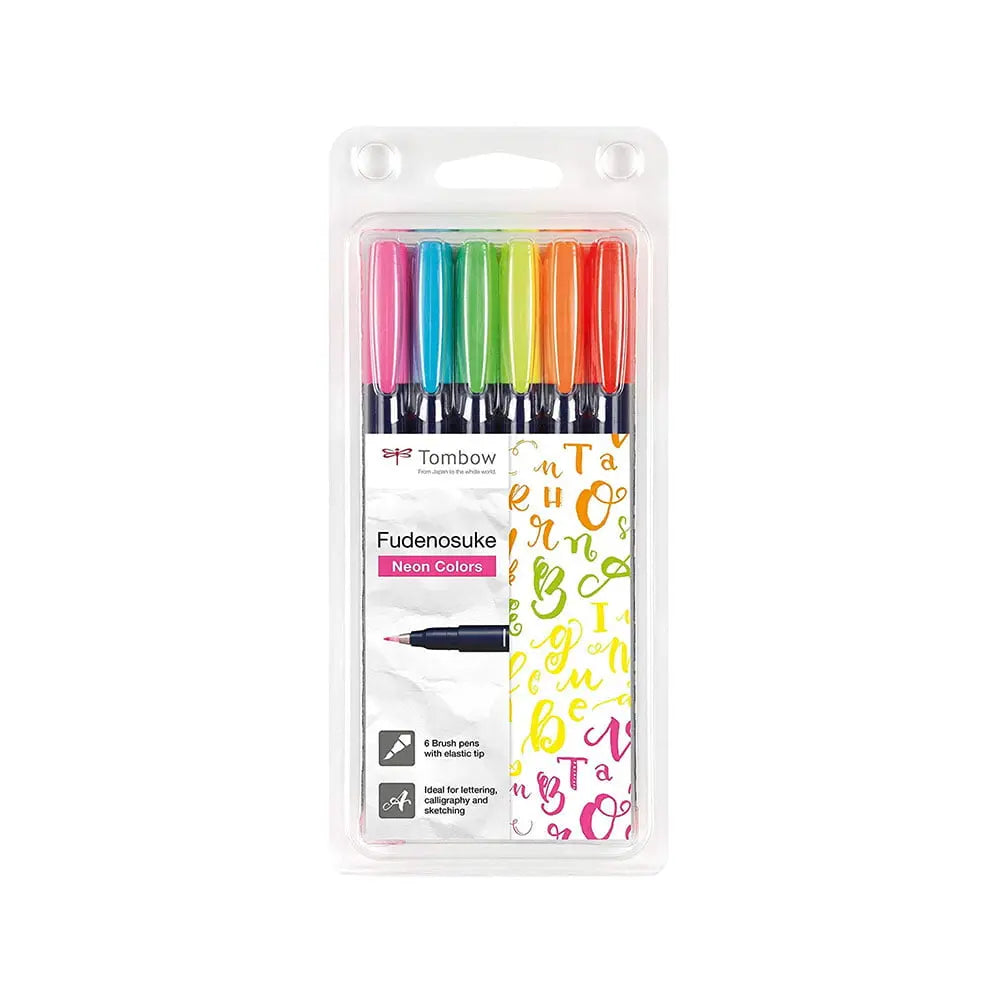 Tombow Fundenosuke Brush Pen - 6 Neon Colour Set Tombow