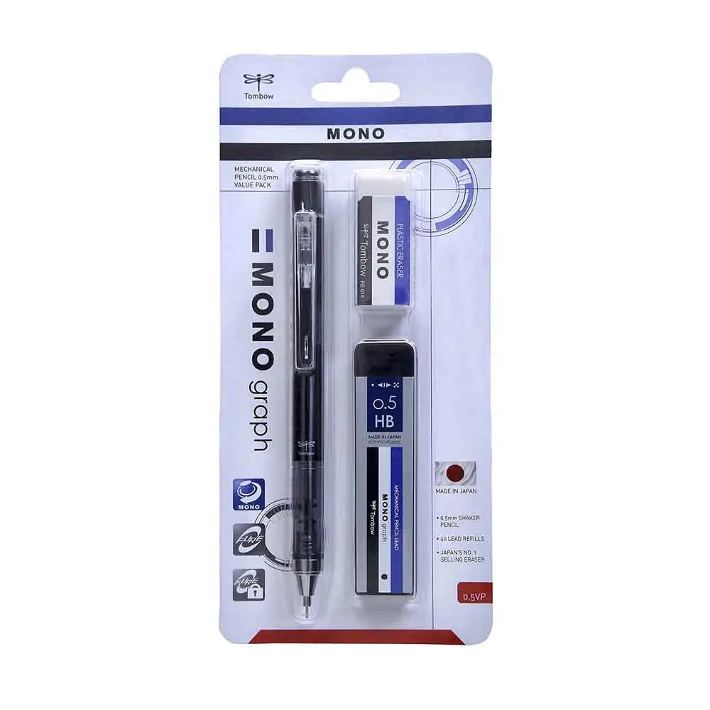 Tombow Mono Graph 0.5mm Mechanical Pencil, with Lead and Eraser- Value Pack Canvazo