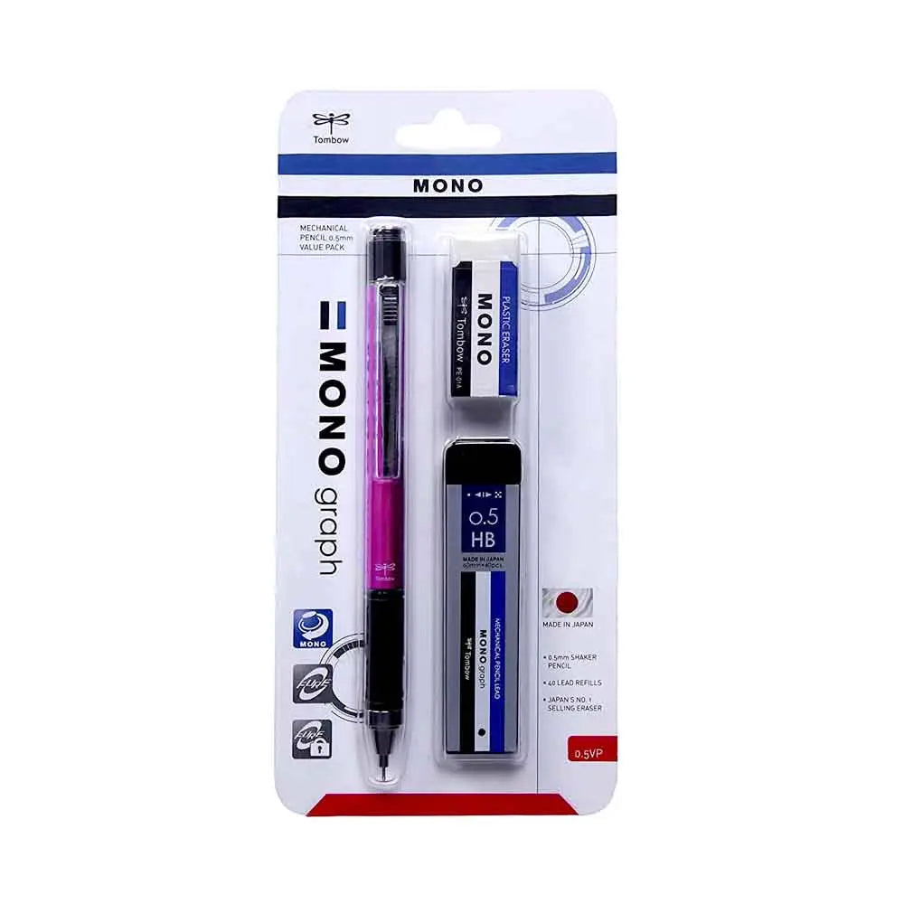 Tombow Mono Graph 0.5mm Mechanical Pencil, with Lead and Eraser- Value Pack Canvazo