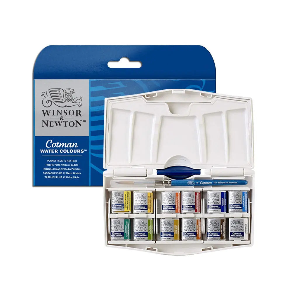 Winsor & Newton Cotman Water Colours - Pocket Plus 12 Half Pans Set Winsor & Newton