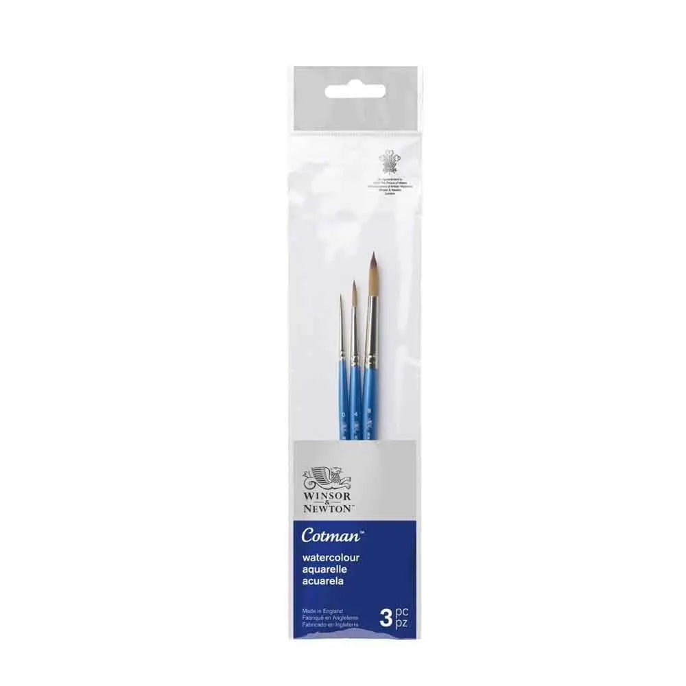 Winsor & Newton Cotman Watercolour Synthetic Hair Brush - Rounds - Short Handle - Pack of 3 - Set 2 Canvazo