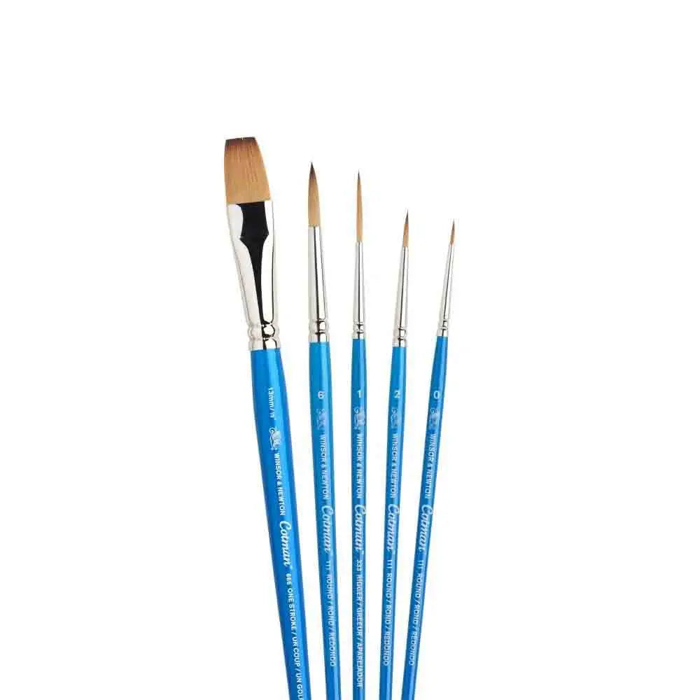 Winsor & Newton Cotman Watercolour Synthetic Hair Brush - Short Handle - Pack of 5 - Set 2 Canvazo
