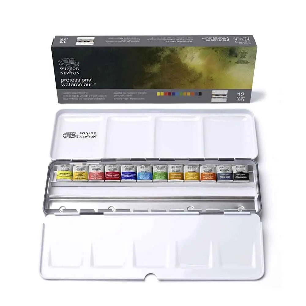 Winsor & Newton Professional Water Colour - Black Box 12 Half Pans Set Winsor & Newton