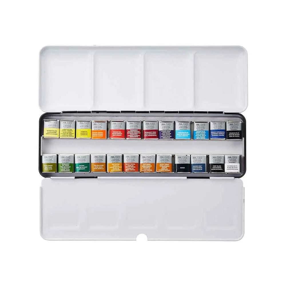 Winsor & Newton Professional Water Colour Lightweight Sketchers Box - 24 Half Pans - Inside View