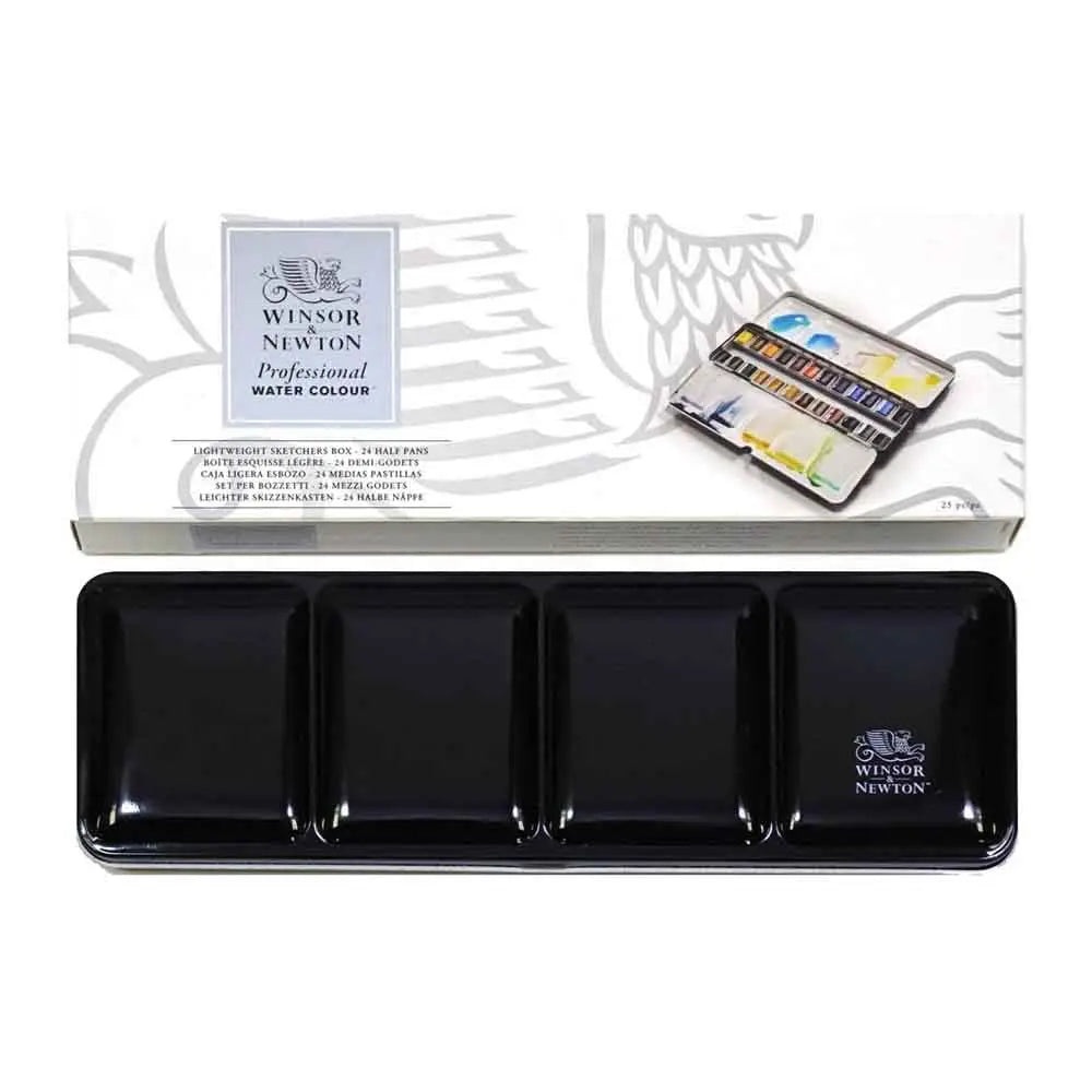 Winsor & Newton Professional Water Colour Lightweight Sketchers Box - 24 Half Pans - Front view