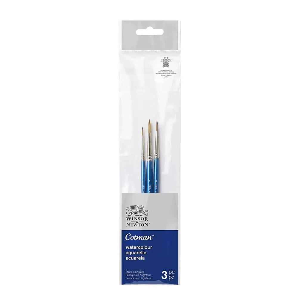Winsor and Newton Cotman Watercolour Synthetic Hair Brush - Rounds - Short Handle - Pack of 3 Canvazo