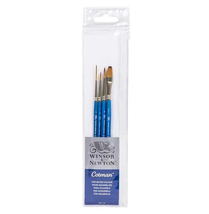 Winsor and Newton Cotman Watercolour Synthetic Hair Brush - Short Handle - Pack of 4 Winsor & Newton