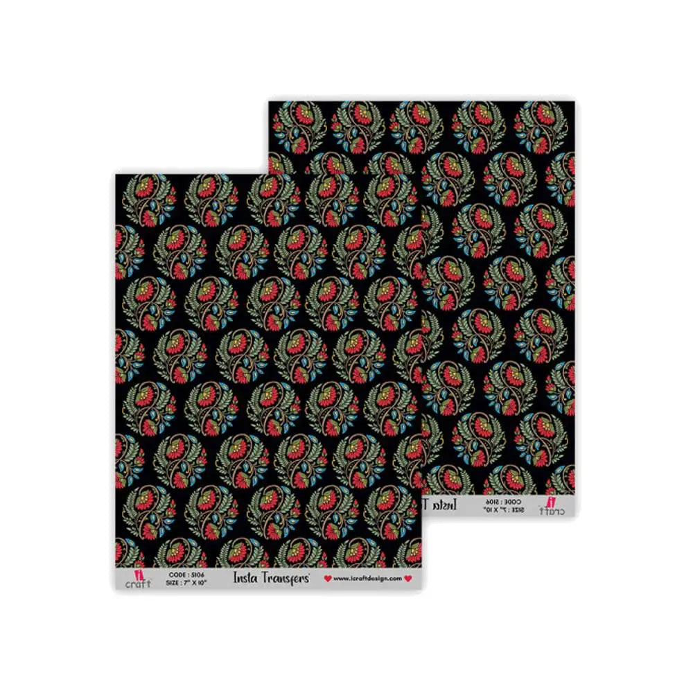 iCraft Insta Transfers Sheet Black Background with Floral Patterns - 7X10 - IT 5106 iCraft