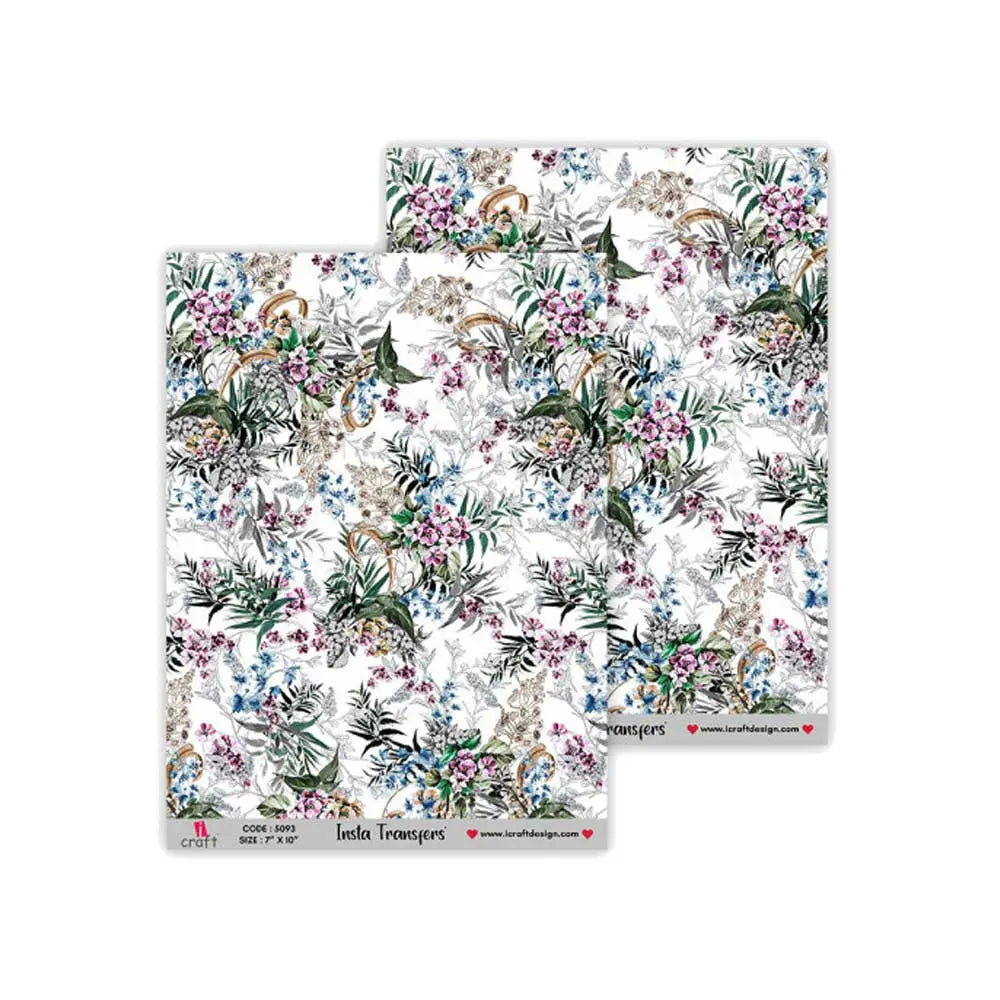 iCraft Insta Transfers Sheet White Background with Floral Patterns - 7X10 - IT 5093 iCraft