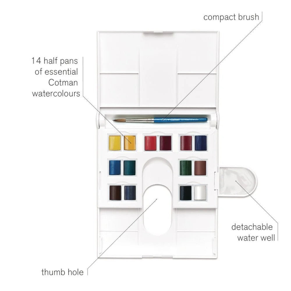 Winsor & Newton Cotman Water Colours Field Set - 15 Half Pans with Brush Winsor & Newton